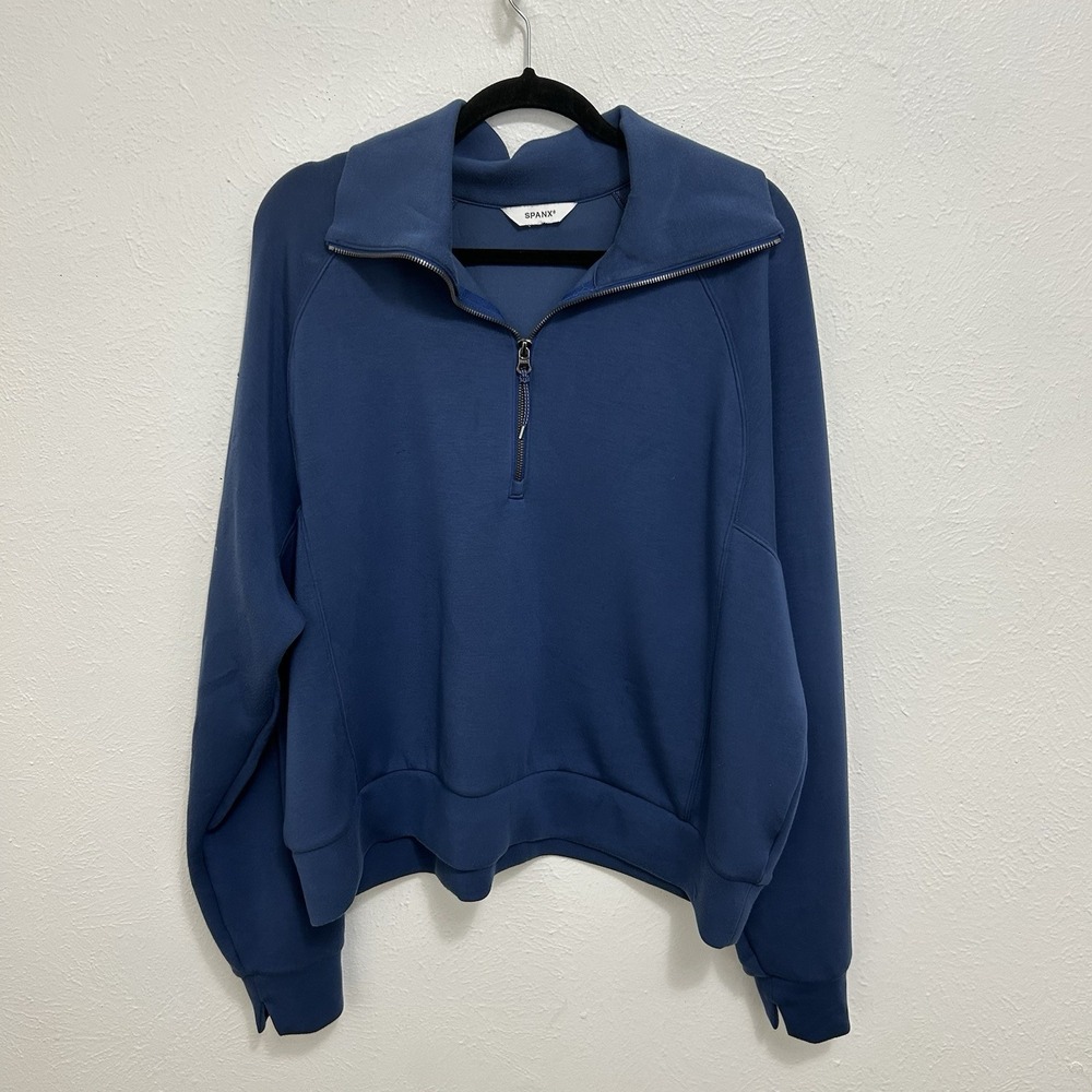 Spanx Air Essential 1/2 Zip Pullover Size 3X Relaxed Slate Blue Soft Athleisure